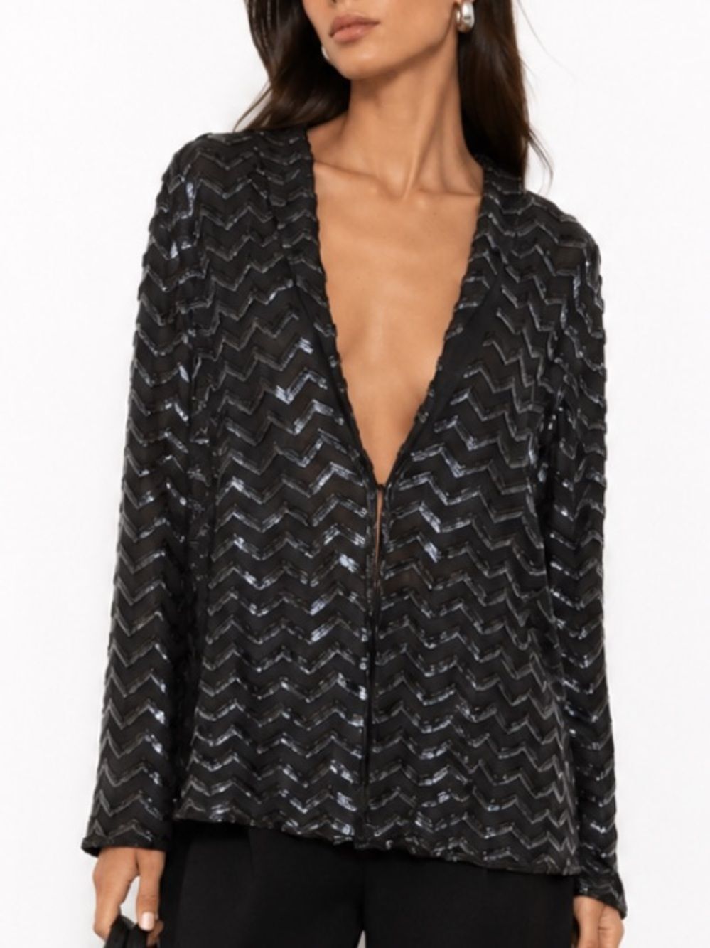 VINTAGE DAYMOR COUTURE 100% Silk Black Beaded Blouse Size US12